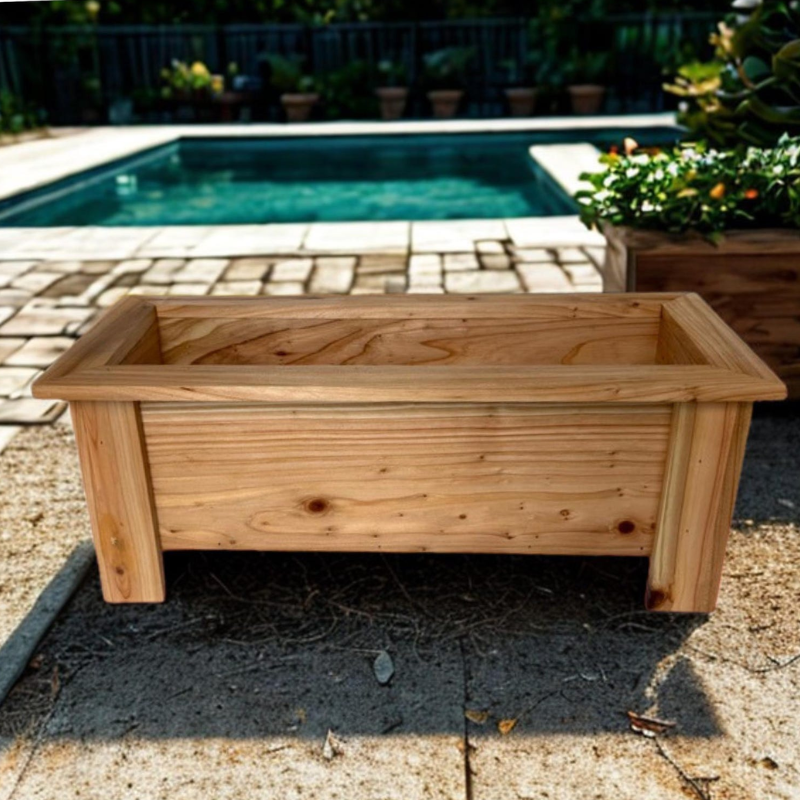 Handmade Cedar Wood Rectangle Planter Box, Outdoor Wooden Flower and Herb Planter for Garden, Patio and Balcony