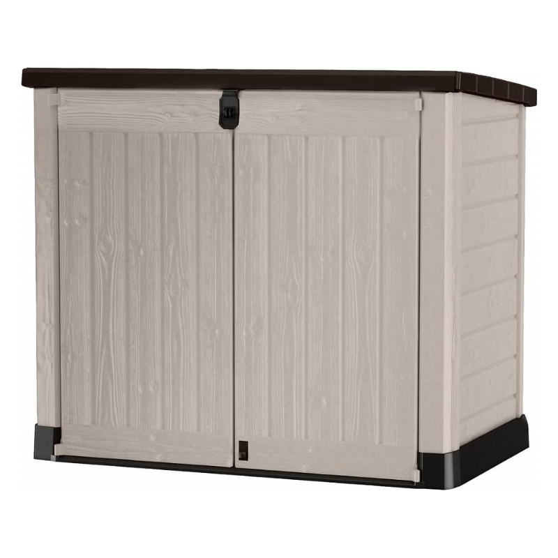 1200L Outdoor Garden Storage Shed with Floor, Lockable Resin Storage Box for Garden Tools, Equipment and Two 240L Bins, Beige/Brown