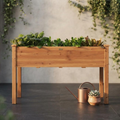 Elevated Wooden Raised Garden Bed, Fir Wood Planter Box with Liner and Drainage Holes for Patio, Balcony and Garden