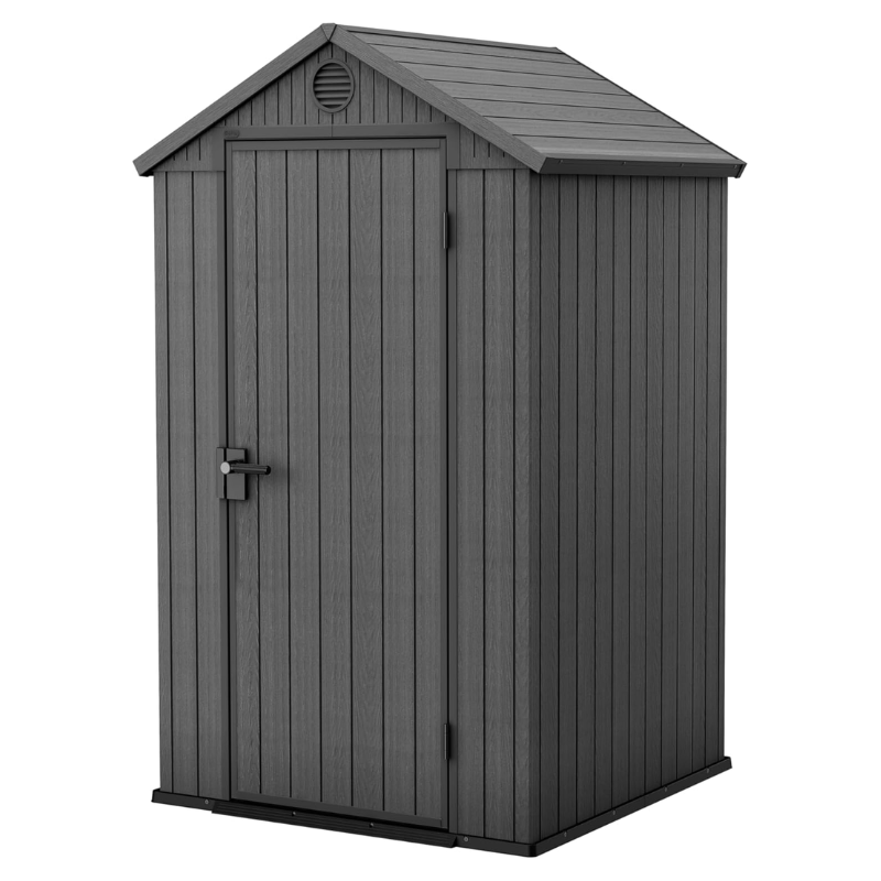 4 x 4 Ft Outdoor Resin Storage Shed with Floor, Weather-Resistant Garden Tool Storage, Grey