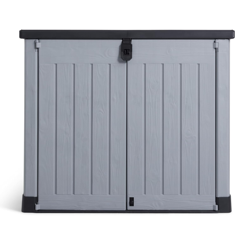 1200L Outdoor Resin Storage Shed with Floor, Lockable Garden Storage for Tools, Equipment and Two 240L Bins, Grey