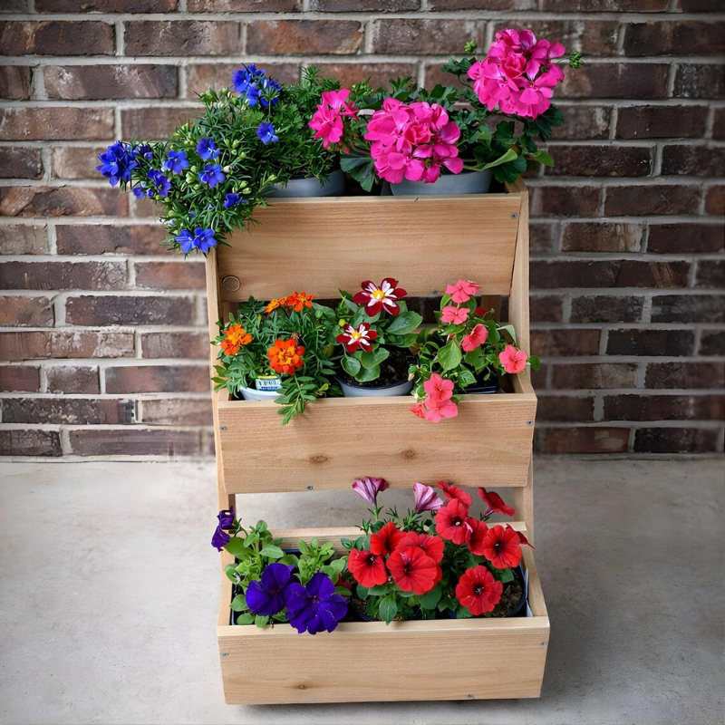 3 Tier Cedar Vertical Raised Garden Bed, Wooden Planter Stand for Herbs, Vegetables, Flowers and Succulents