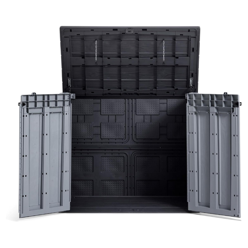 1200L Outdoor Resin Storage Shed with Floor, Lockable Garden Storage for Tools, Equipment and Two 240L Bins, Grey