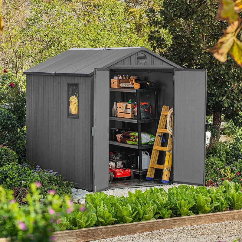 6x8 Outdoor Garden Storage Shed with Double Doors, Floor & Ventilation