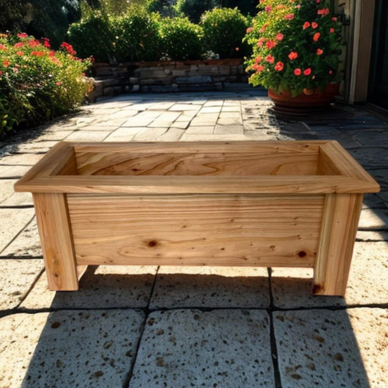 Handmade Cedar Wood Rectangle Planter Box, Outdoor Wooden Flower and Herb Planter for Garden, Patio and Balcony