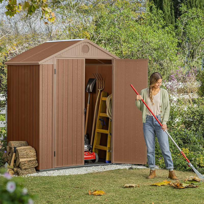 Keter Darwin 6 x 4 FT Outdoor Storage Shed | Brown Evotech Resin | Double Door