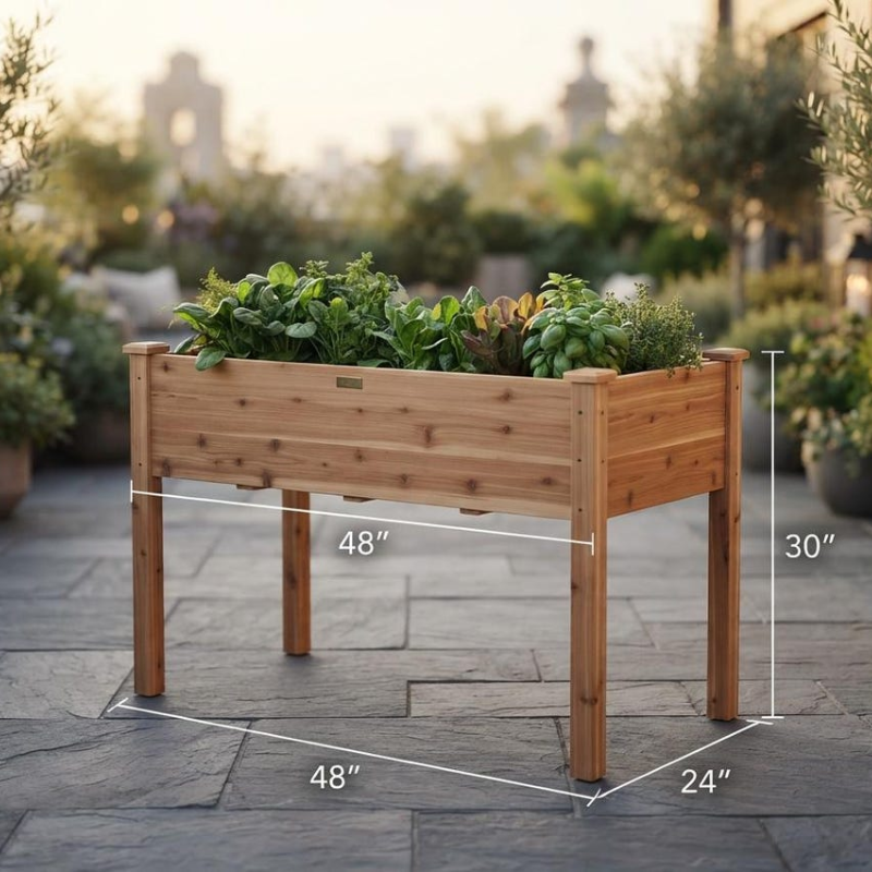Elevated Wooden Raised Garden Bed, Fir Wood Planter Box with Liner and Drainage Holes for Patio, Balcony and Garden