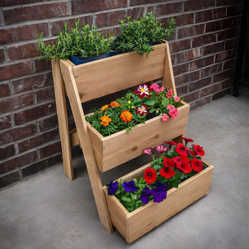 3 Tier Cedar Vertical Raised Garden Bed, Wooden Planter Stand for Herbs, Vegetables, Flowers and Succulents