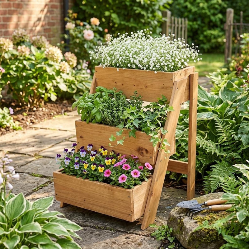 3 Tier Cedar Vertical Raised Garden Bed, Wooden Planter Stand for Herbs, Vegetables, Flowers and Succulents