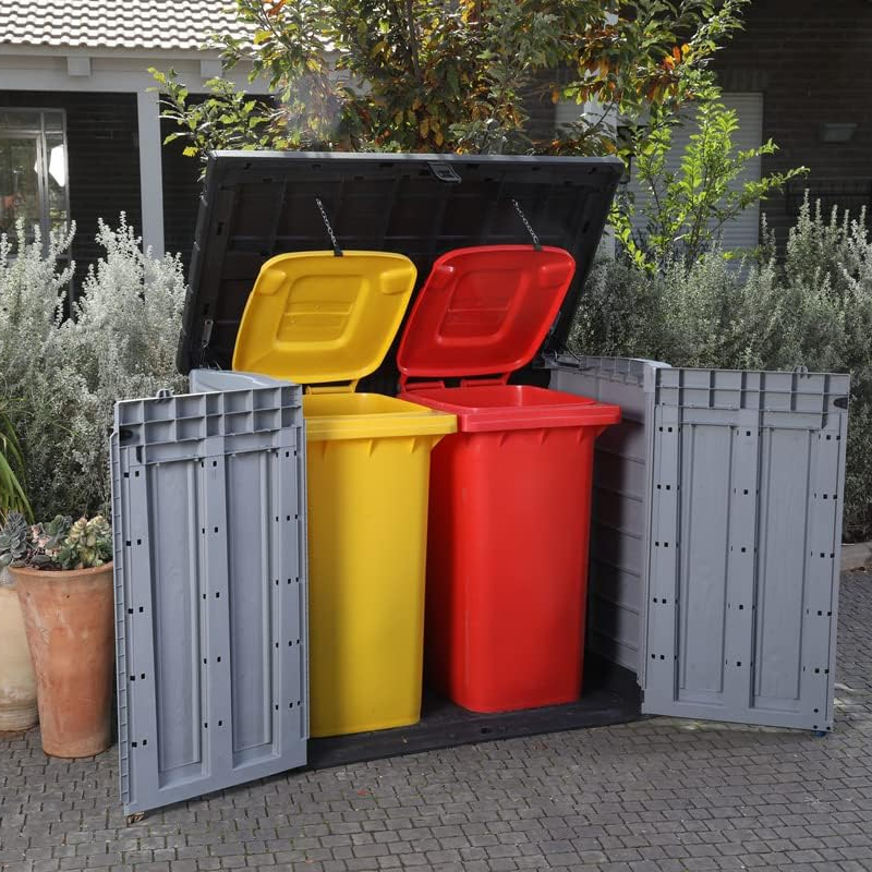 1200L Outdoor Resin Storage Shed with Floor, Lockable Garden Storage for Tools, Equipment and Two 240L Bins, Grey