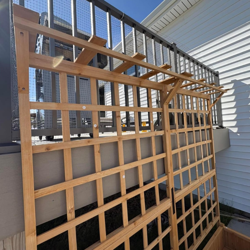 Handmade Wooden Raised Garden Bed with Lattice Trellis and Hanging Roof, Fir Wood Planter Box for Vegetables, Herbs and Flowers