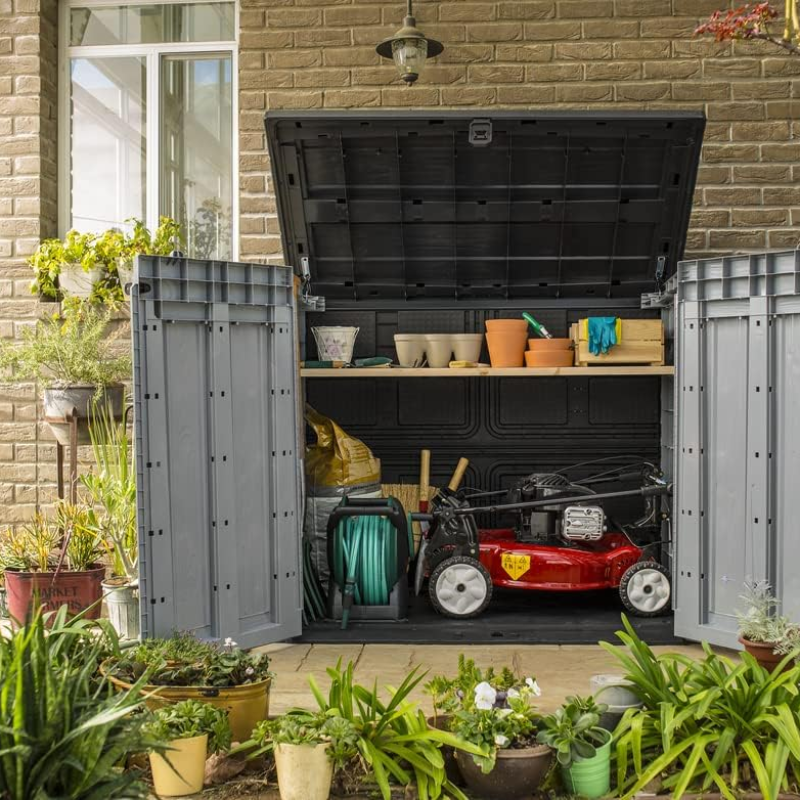 1200L Outdoor Resin Storage Shed with Floor, Lockable Garden Storage for Tools, Equipment and Two 240L Bins, Grey