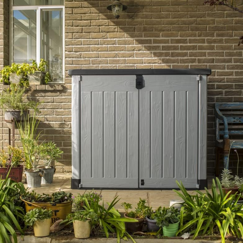 1200L Outdoor Resin Storage Shed with Floor, Lockable Garden Storage for Tools, Equipment and Two 240L Bins, Grey