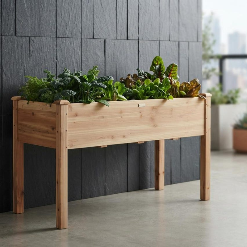Elevated Wooden Raised Garden Bed, Fir Wood Planter Box with Liner and Drainage Holes for Patio, Balcony and Garden