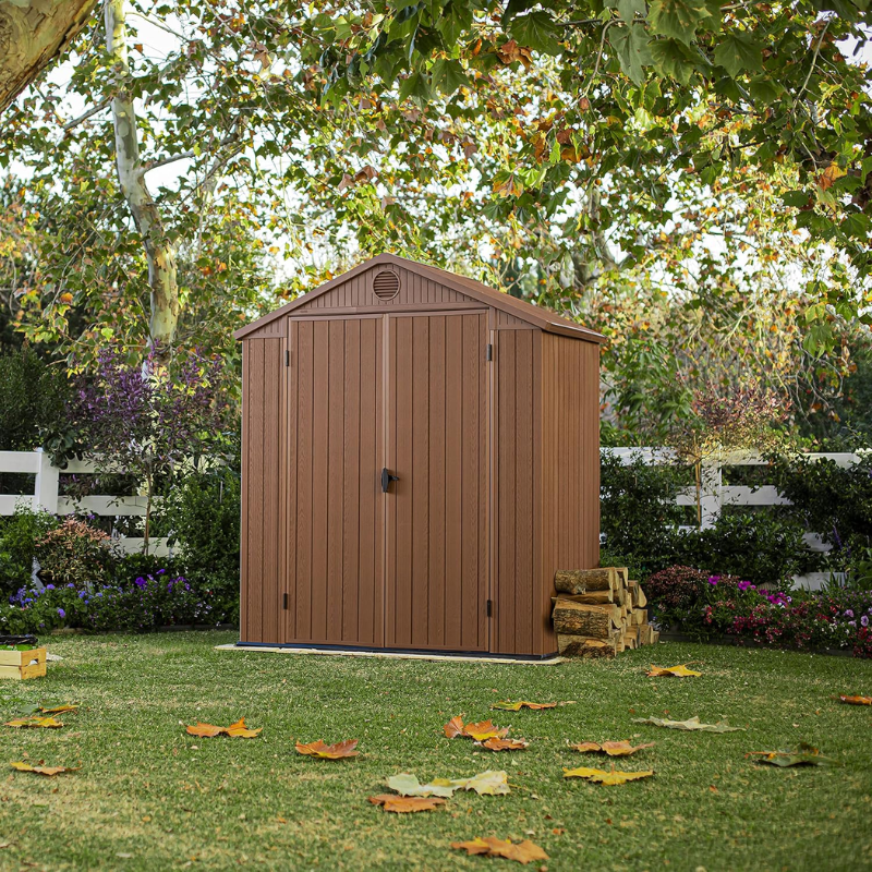 Keter Darwin 6 x 4 FT Outdoor Storage Shed | Brown Evotech Resin | Double Door