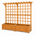 Handmade Wooden Raised Garden Bed with Lattice Trellis and Hanging Roof, Fir Wood Planter Box for Vegetables, Herbs and Flowers