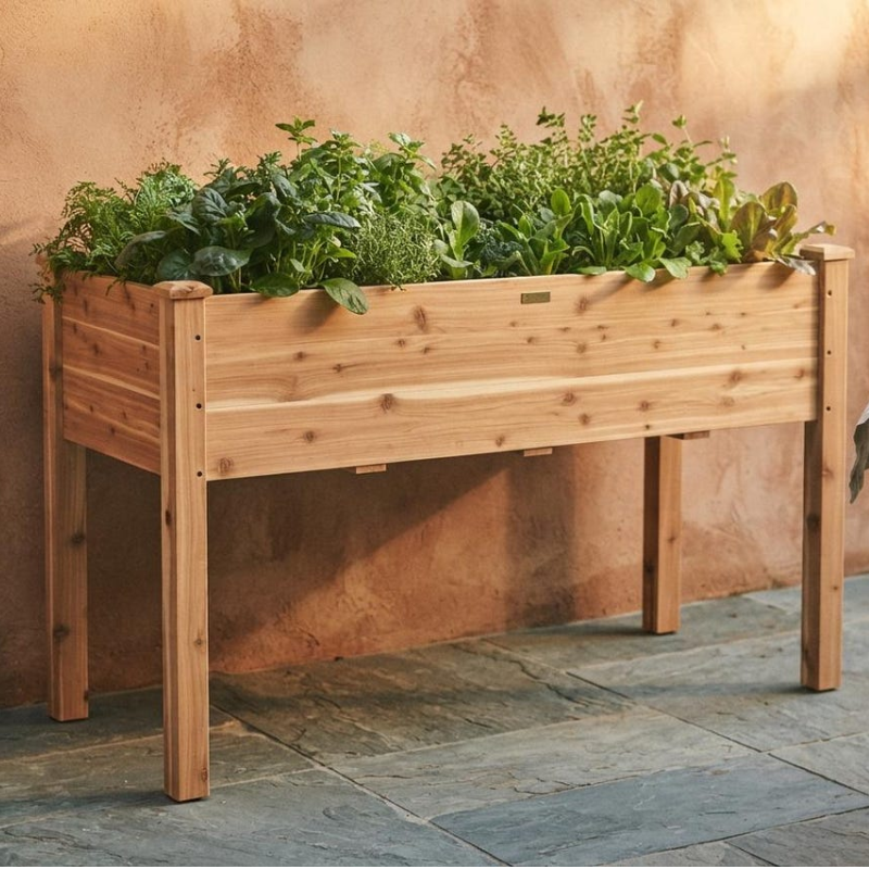 Elevated Wooden Raised Garden Bed, Fir Wood Planter Box with Liner and Drainage Holes for Patio, Balcony and Garden
