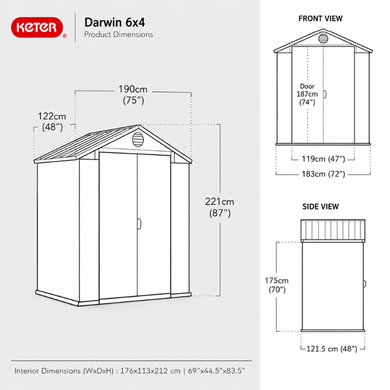 Keter Darwin 6 x 4 FT Outdoor Storage Shed | Brown Evotech Resin | Double Door